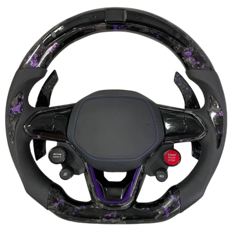 Custom Carbon Fiber Racing Lenkrad Motorsport Features R8 Lila Gold Akzente Leder Passend Knopf für MQB EVO MEB Autos