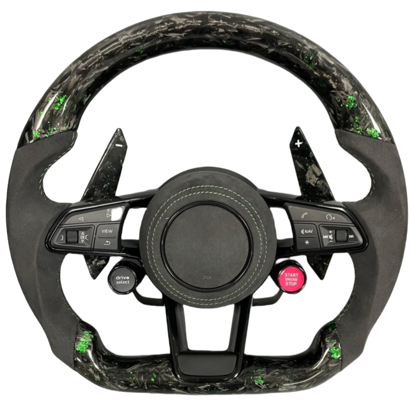 Spezifische Sport lenkrad R8 aus Wildleder mit grünem Akzent für S5 S6 S7 A3 A4 A5 A6 A7 Q2 Q3 Q5 usw.